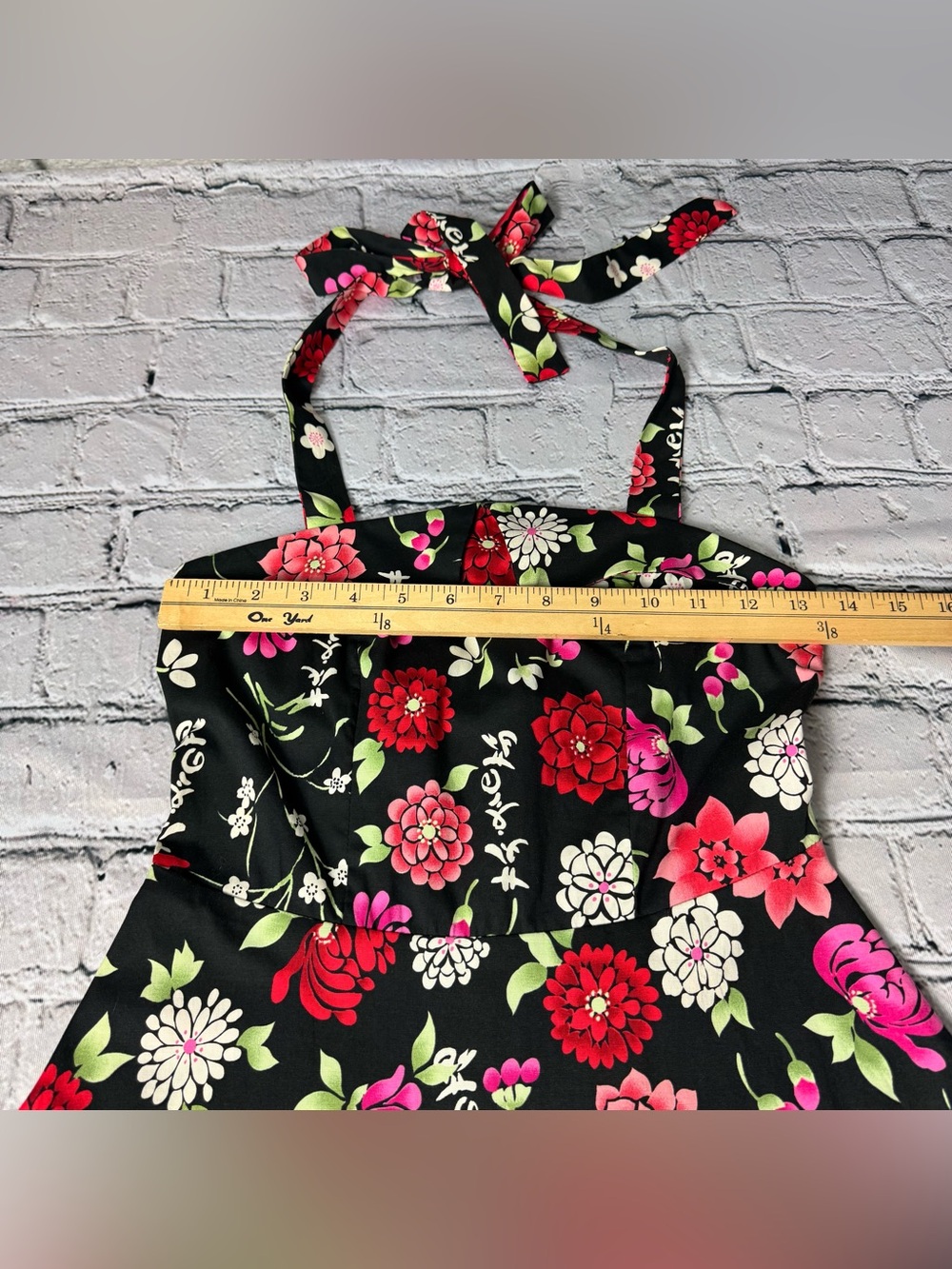 Xi Japanese Retro Style Black Floral Halter Dress Collared Square Neck Size S - Picture 5 of 7